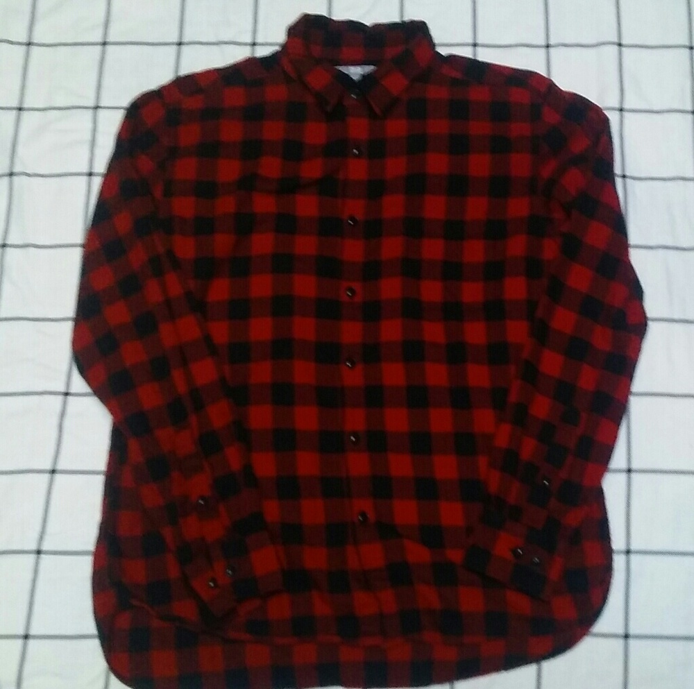 Uniqlo mens plain flannel red button down large