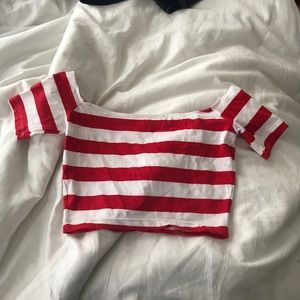 American apparel red &white off shoulder crop top