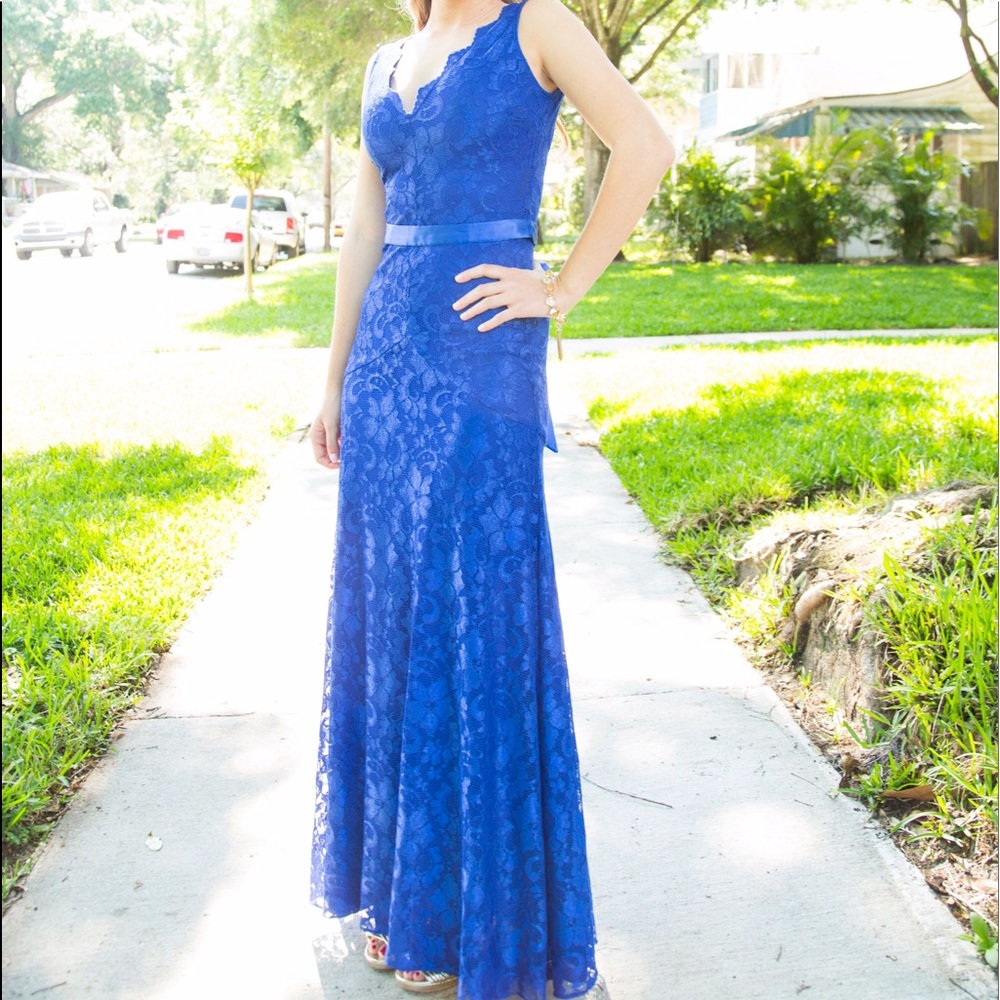 Beautiful Royal Blue Lace Long Dress Gown