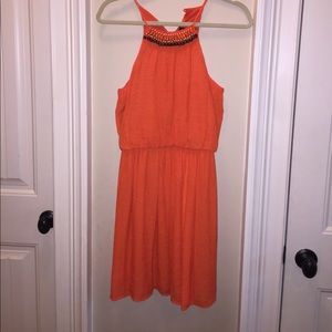 Orange summer high neckline dress