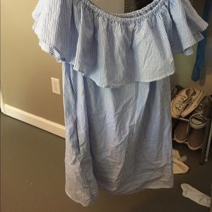 Zara Seersucker off the shoulder dress