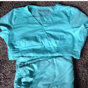 Aqua Greys Anatomy Scrubs, top M, pants XS tall