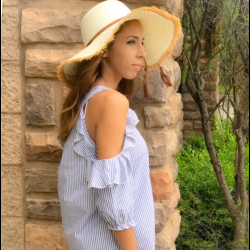 Striped Cold Shoulder Ruffle Top - Picture 3 of 5