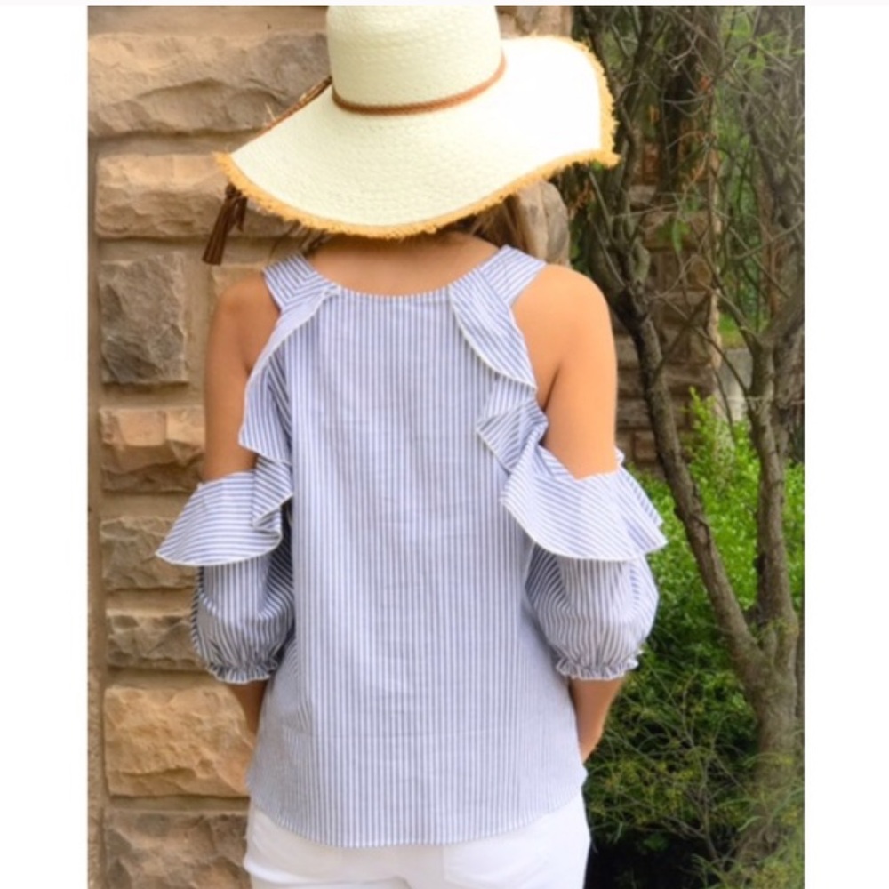 Striped Cold Shoulder Ruffle Top - Picture 5 of 5