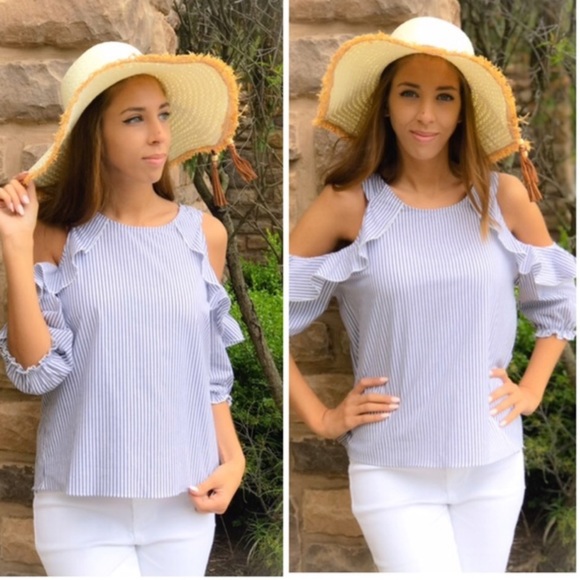 Striped Cold Shoulder Ruffle Top - Picture 4 of 5