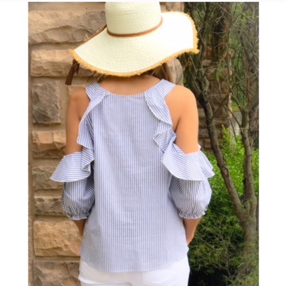 Striped Cold Shoulder Ruffle Top - Picture 5 of 5