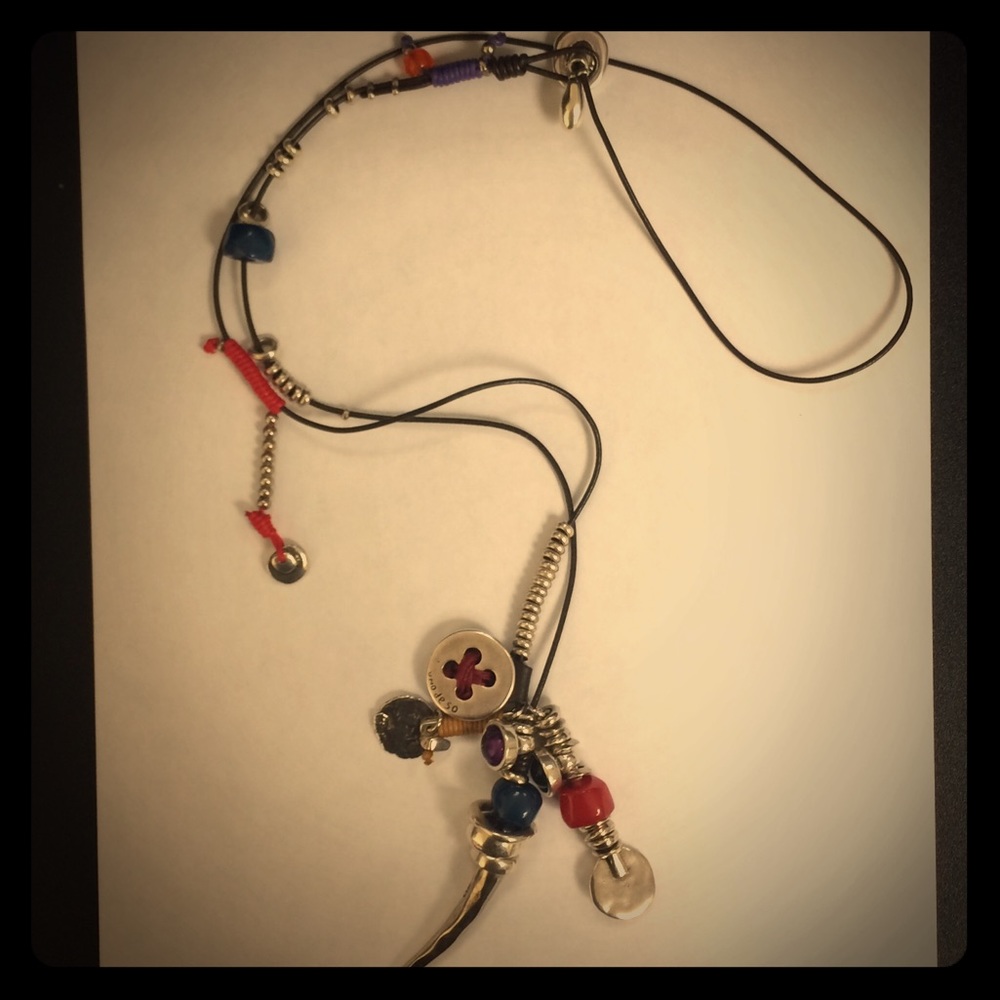 Uno De 50 Horn & Leather Statement Necklace