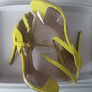 Clear yellow neon ankle strap heels