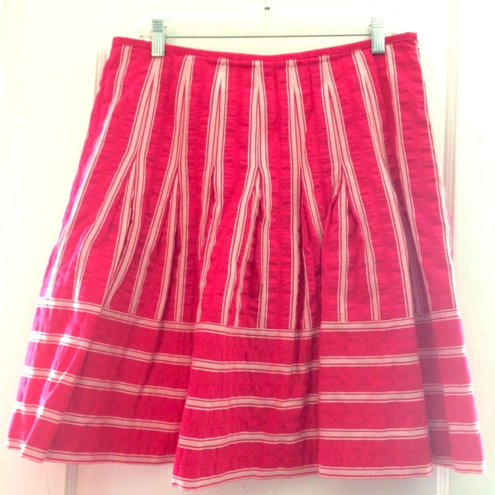 Talbots 12P pinky red flare skirt white stripes