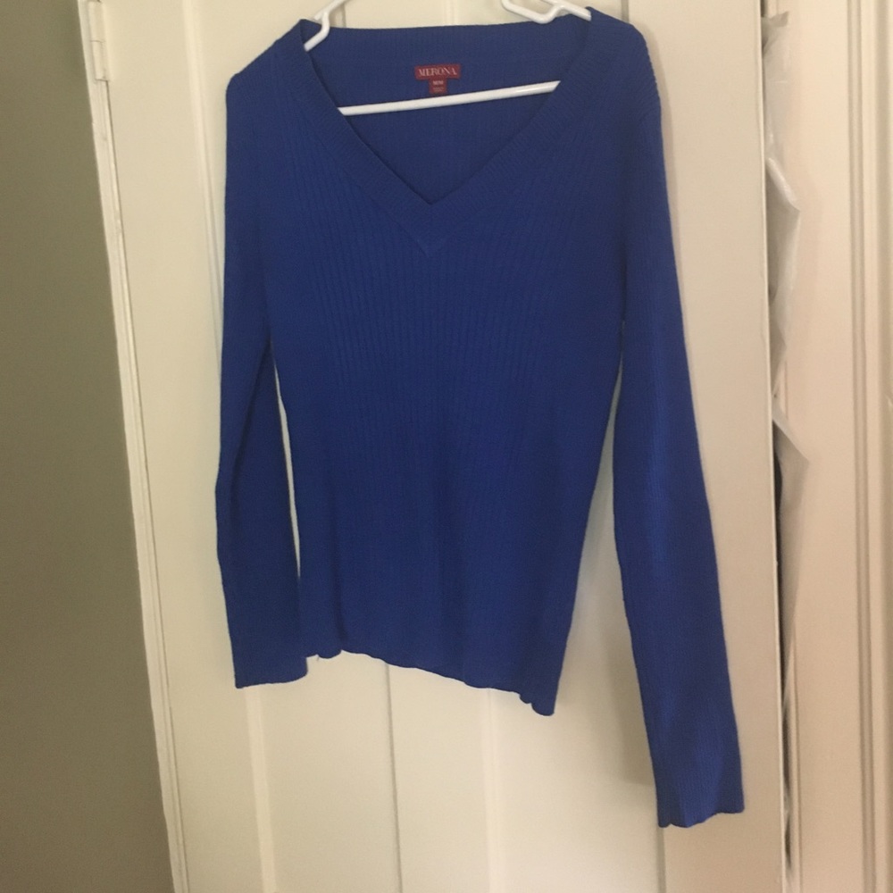 Blue V-neck Ribbed sweater