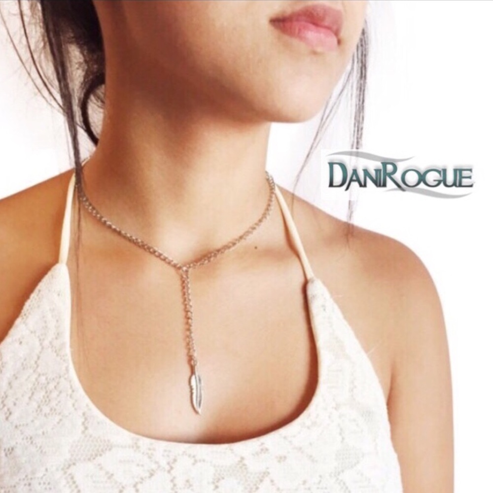 Feather Adorned Silver Choker