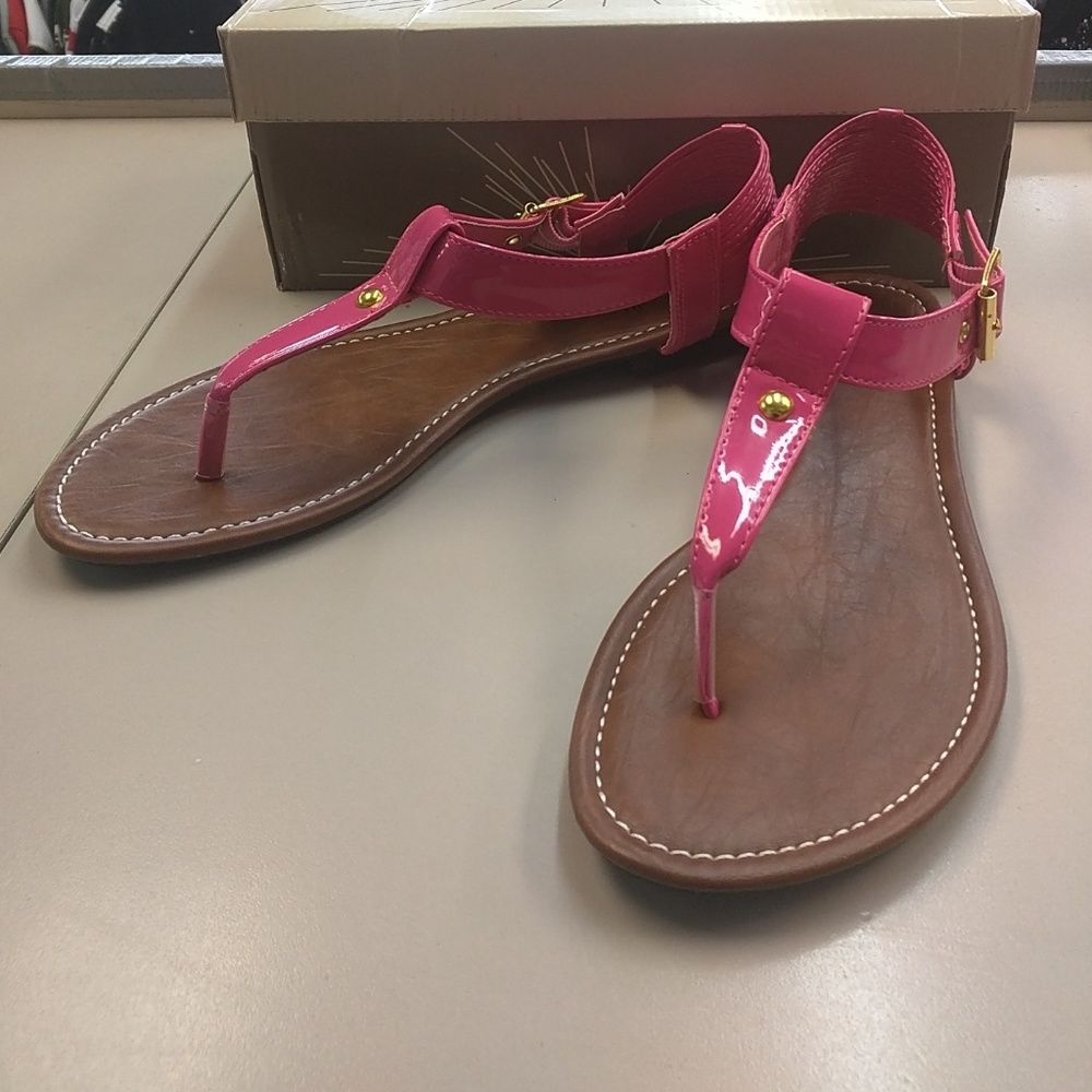 Hot pink flat T strap sandals - KALI UNION