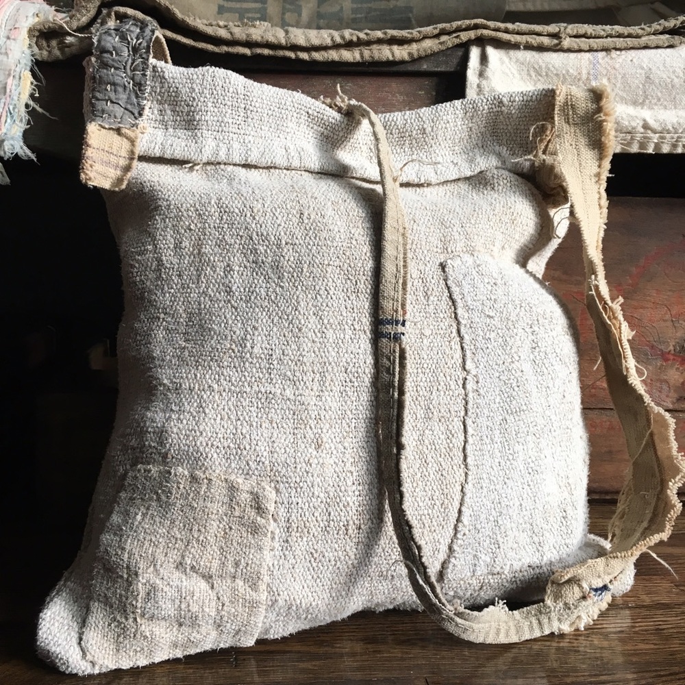 Antique French Grain Sack crossbody Purse