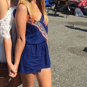 Royal Blue Colorful Embroidery Romper