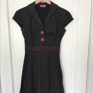 Retro polka dot fit & flare dress with red details