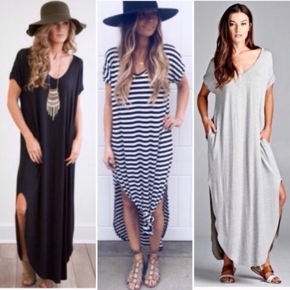 🌈RESTOCK🌈 Black Oversized Maxi Side Slit Dress - Picture 4 of 5