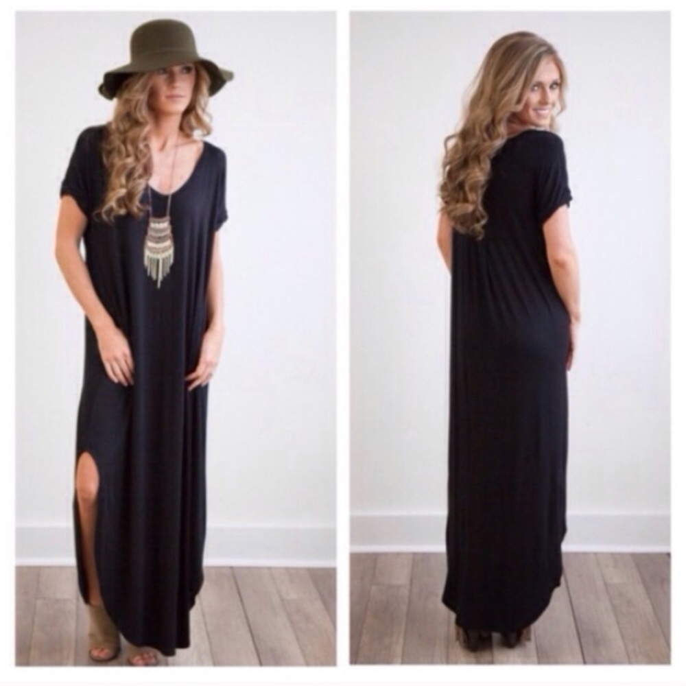 🔥RESTOCK🔥 Black Loose Boho Chic Tunic Maxi Dress - Picture 3 of 5