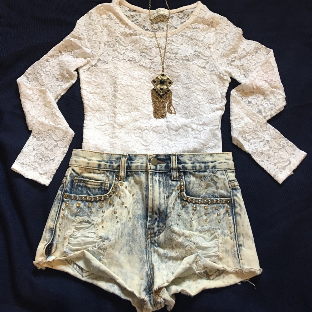 Studded Distressed Denim Shorts size 24