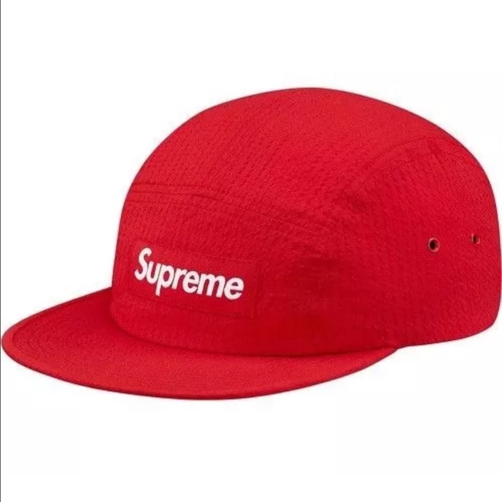NEW Red Supreme Tonal Seersucker Camp Cap Hat