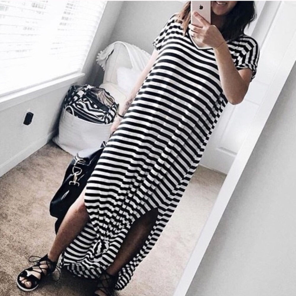 🌸LAST-M🌸 Navy Striped Pocket Slit Maxi Dress - Picture 2 of 7