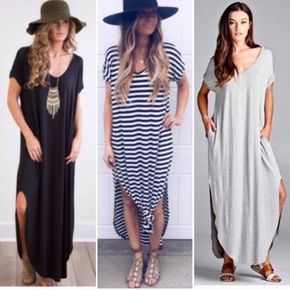 🌸LAST-M🌸 Navy Striped Pocket Slit Maxi Dress - Picture 5 of 7