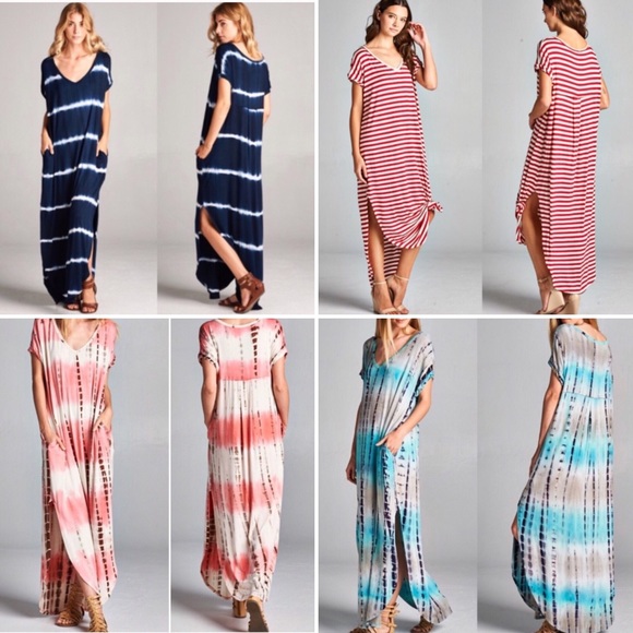 🌸LAST-M🌸 Navy Striped Pocket Slit Maxi Dress - Picture 6 of 7