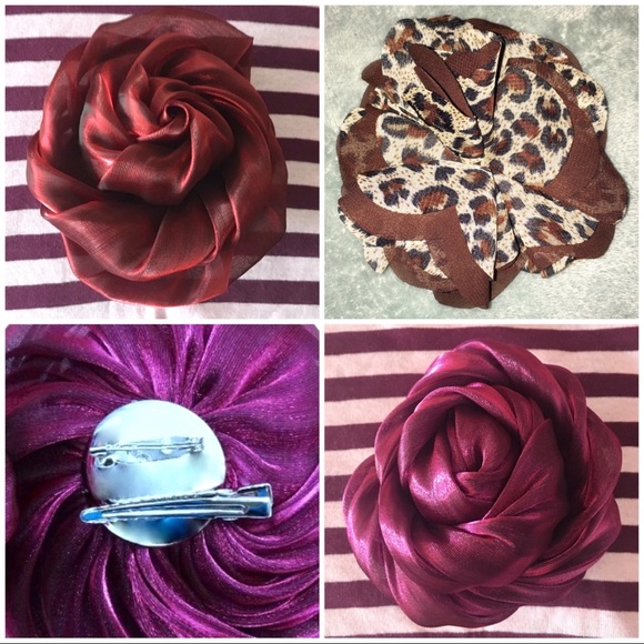 LANE BRYANT 2 in 1 Hair Clip Pin Satin Rose Flower Floral Styling Purple Fuschia - Picture 7 of 7