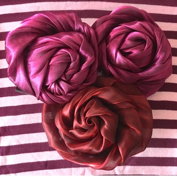 LANE BRYANT 2 in 1 Hair Clip Pin Satin Rose Flower Floral Styling Purple Fuschia - Picture 6 of 7