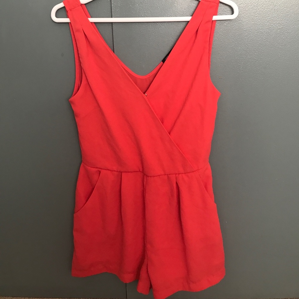 One Clothing V-Neck Romper - Bright Red