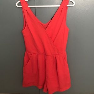 One Clothing V-Neck Romper - Bright Red
