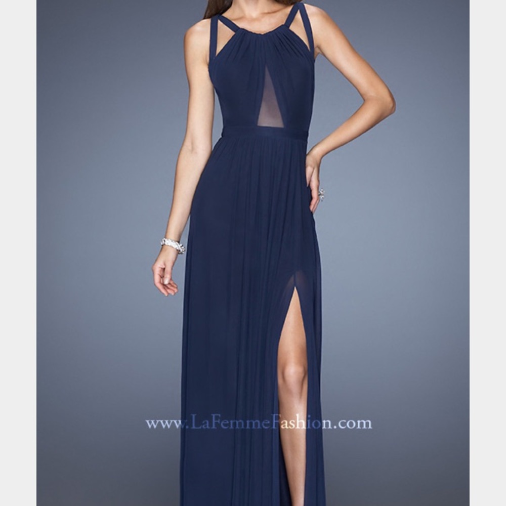 Navy blue long prom dress