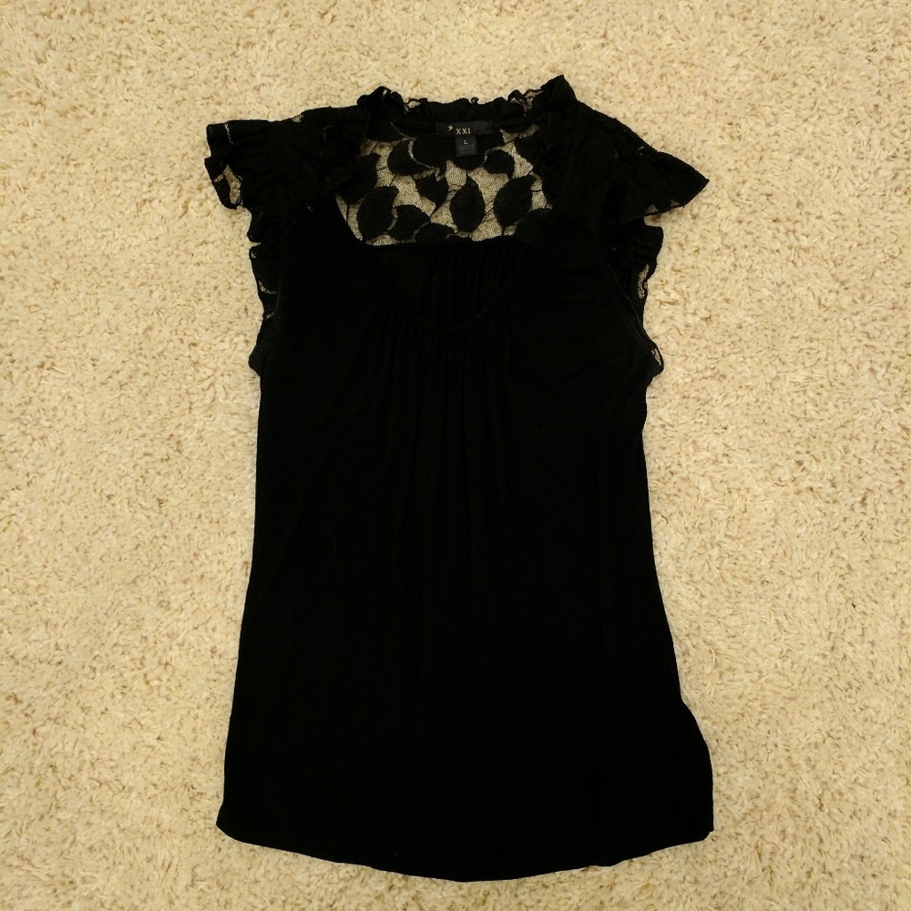 Black lacy fitted tee