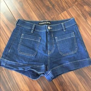 Express high-waisted blue jean shorts