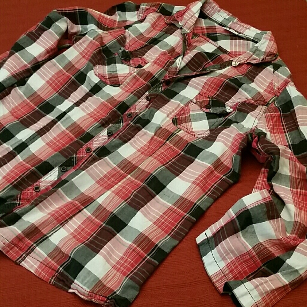 Sexy sassy little plaid shirt w/metallic thread