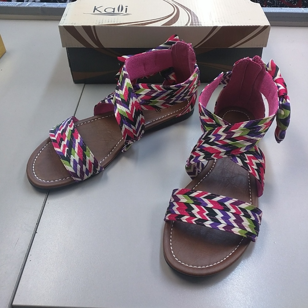 Open toed flat sandals chevron - KALI SUNNY (PINK)