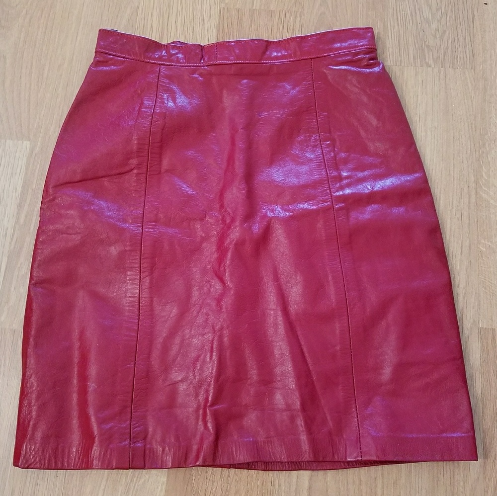 Vintage Red Leather Miniskirt