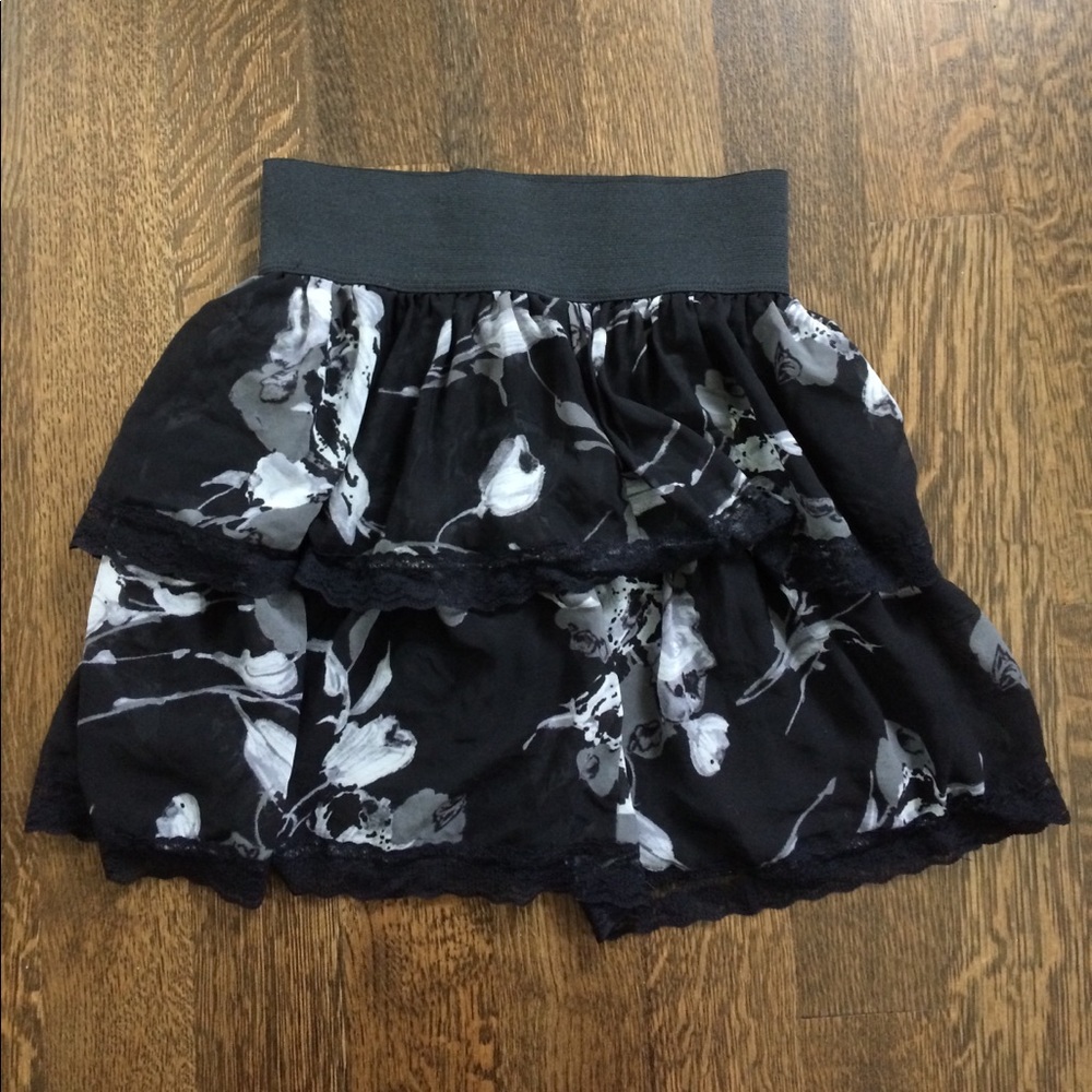 Black, gray, and white floral skirt