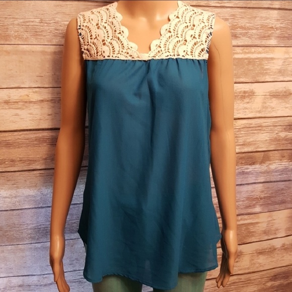 Last one Army Green Knit Scallop Lace Blouse - Picture 5 of 7