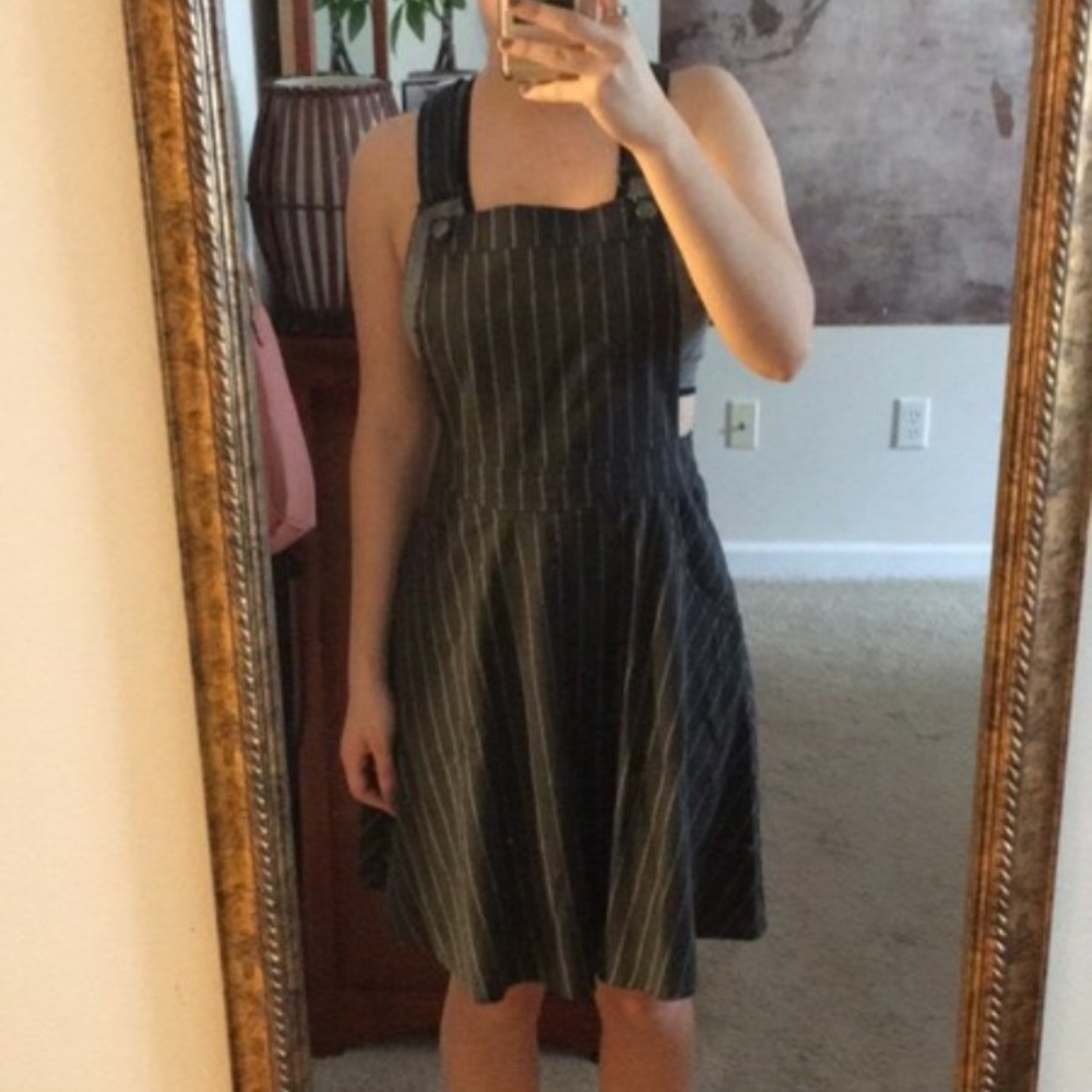 striped overall dress