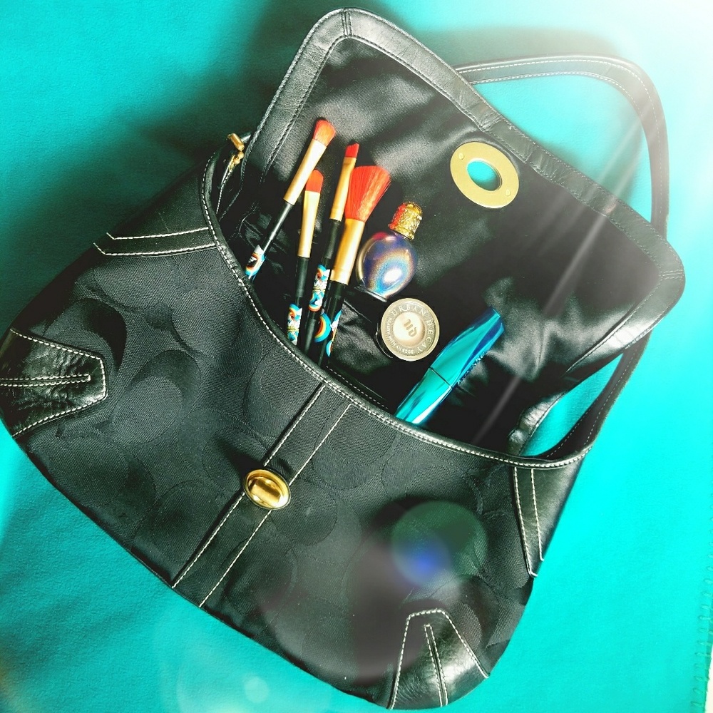 Coach Signature Print Turn Lock Shoulder Bag