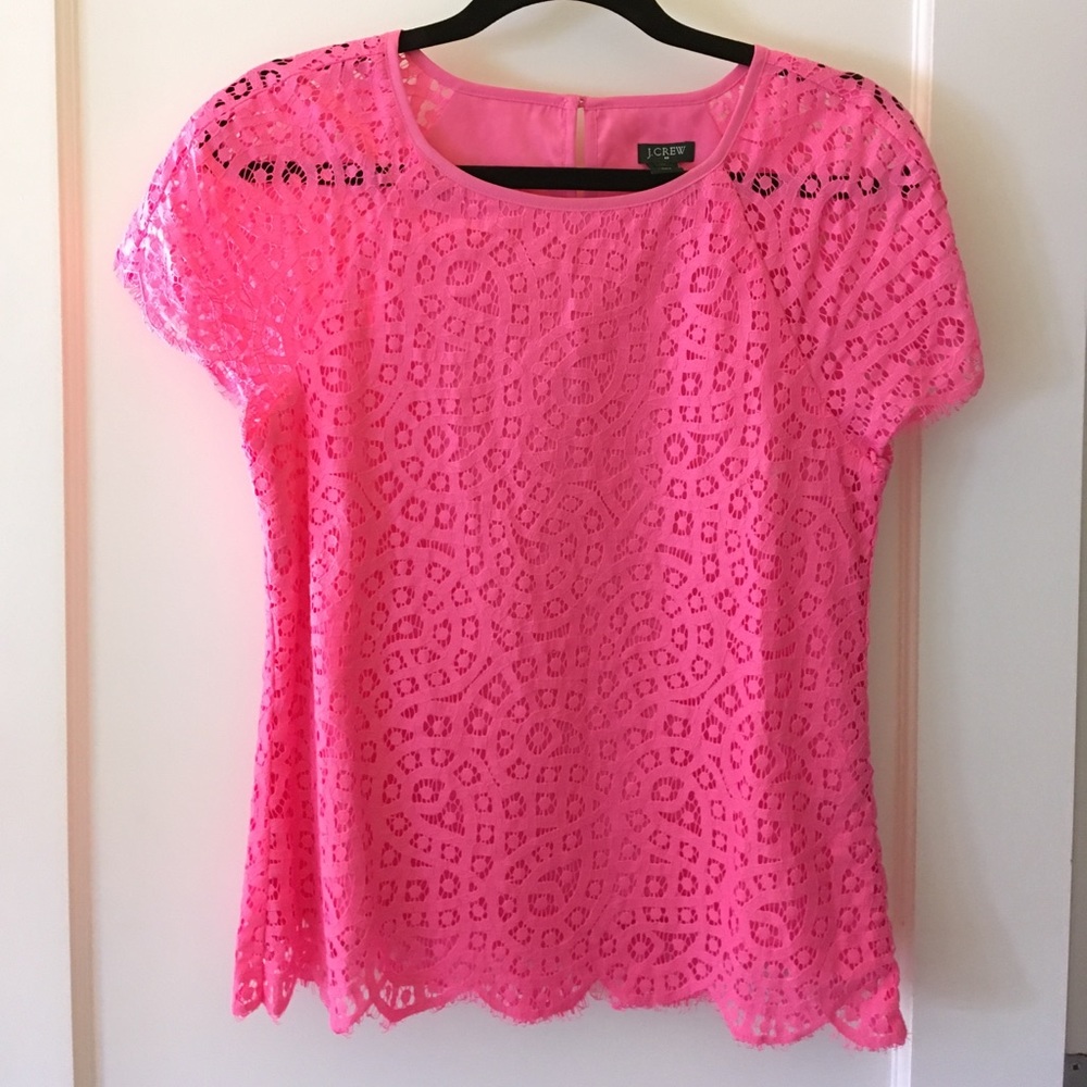 J.Crew bright pink lace top