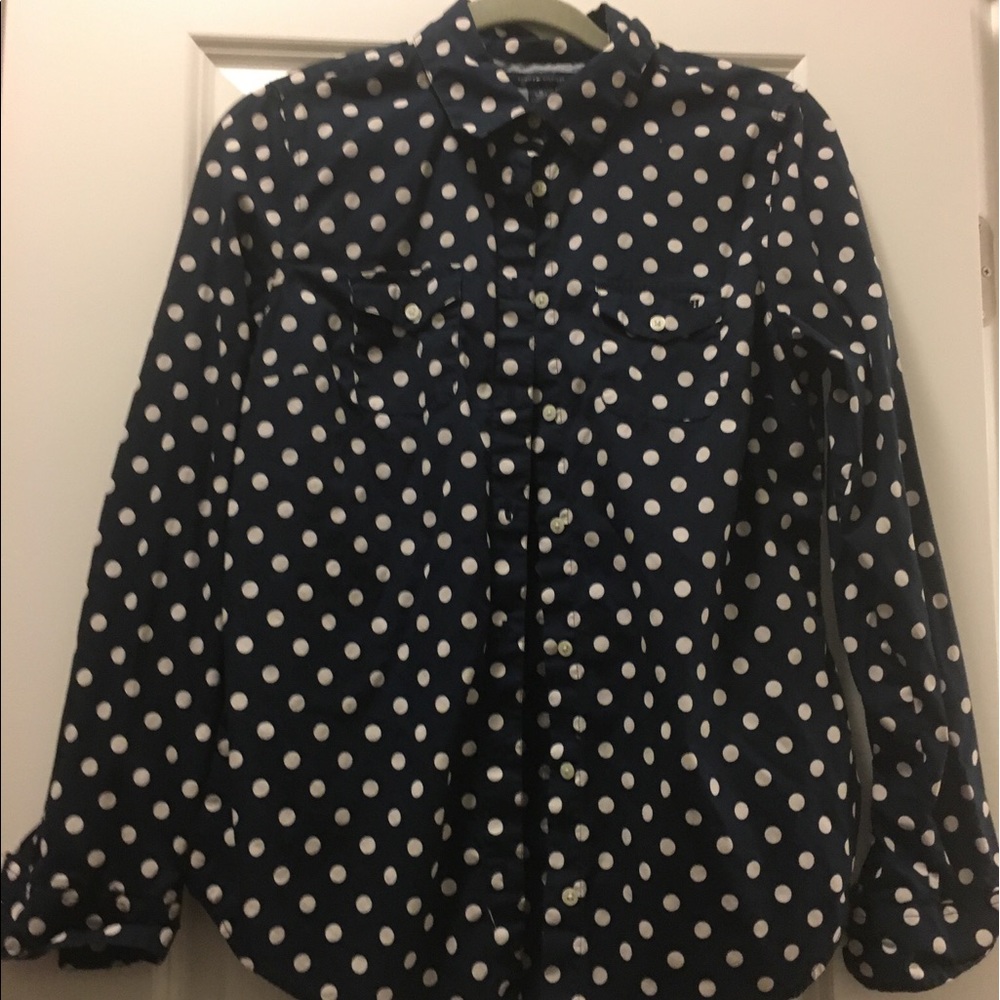 Tommy button down navy withwhitedotsFLASH SALE☀️☀️