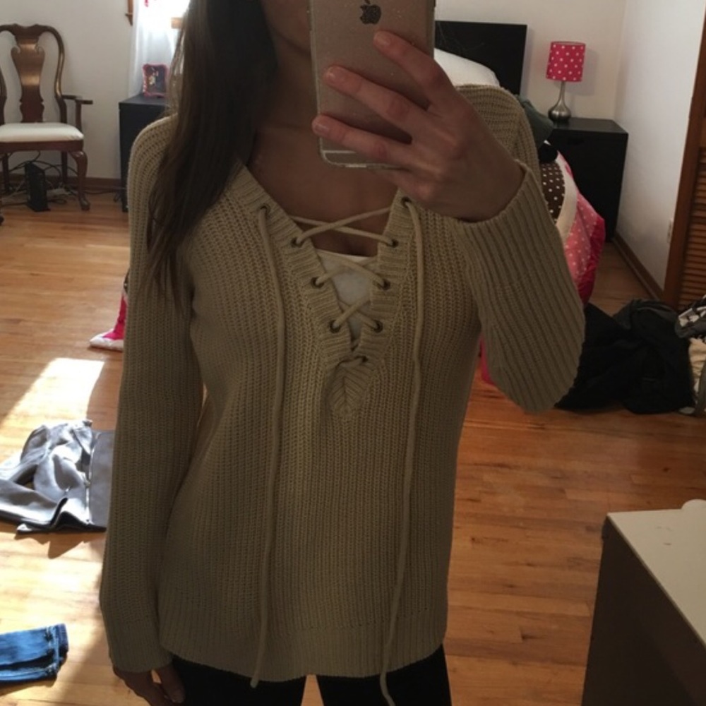 F21 lace up sweater
