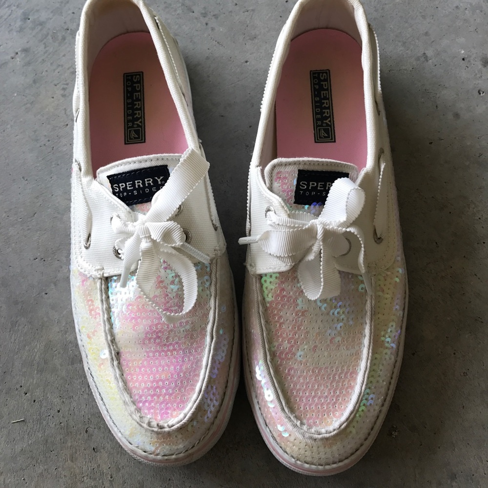 Sperry white sequin shoes