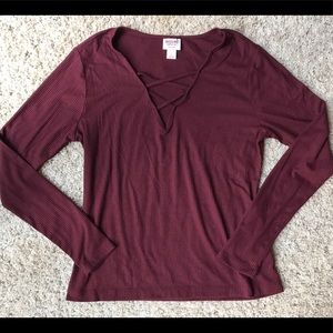 Maroon Criss Cross Strap Long Sleeve