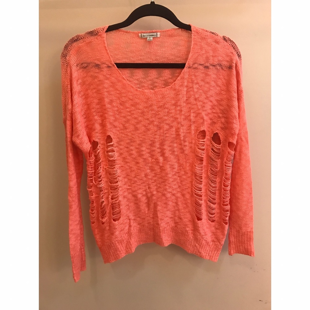 Coral distressed sweater