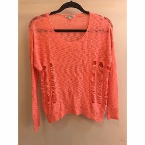 Coral distressed sweater