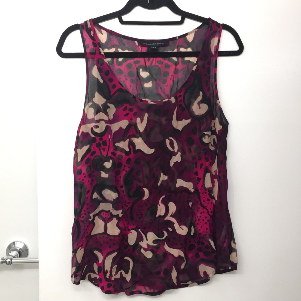 French Connection fuchsia black printed top