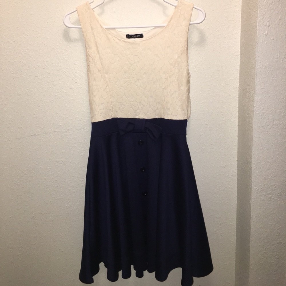 Sleeveless Lace Dress w/ button down skirt and bow
