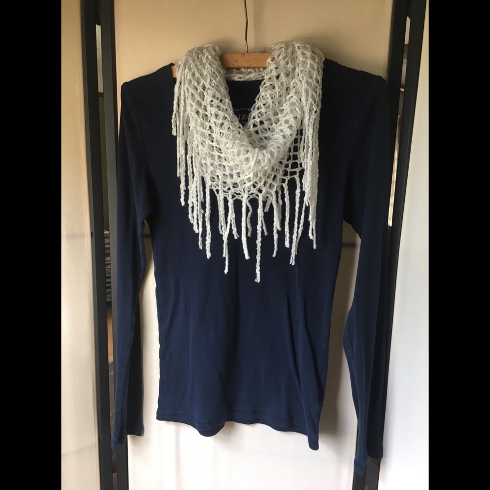 NWOT White and Silver Fringe Infinity Scarf